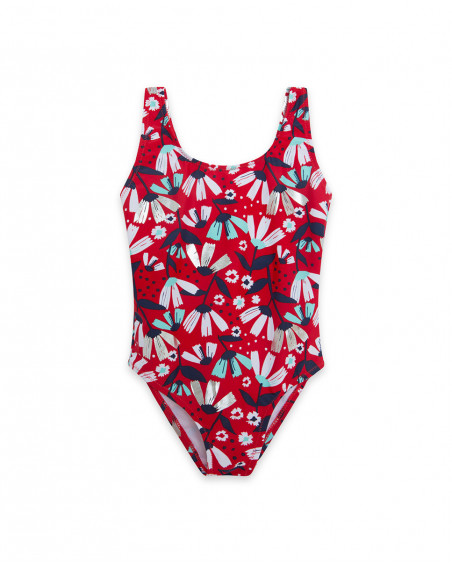 Red flowers swimsuit for girls sea lovers