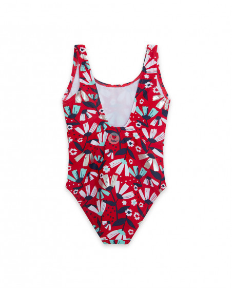 Red flowers swimsuit for girls sea lovers
