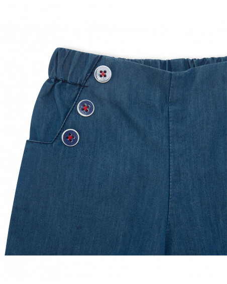 Blue buttons denim trousers for girls red submarine
