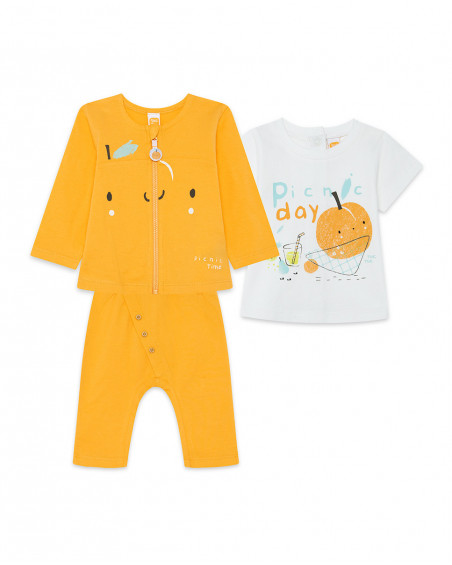 Orange little face jersey 3 pieces suit for boys picnic time