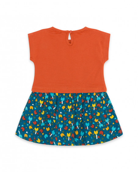 Orange printed jersey dress for girls smile today