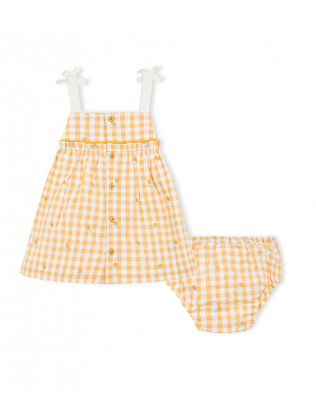 Orange checked woven dress for girls picnic time