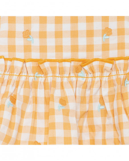 Orange checked woven dress for girls picnic time