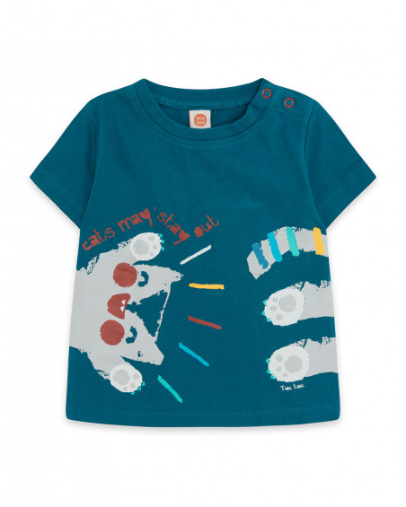 Blue printed jersey t-shirt for girls smile today