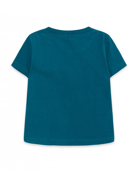Blue printed jersey t-shirt for girls smile today