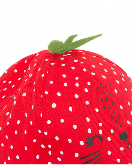 Red strawberry twill cap for girls fruitty time