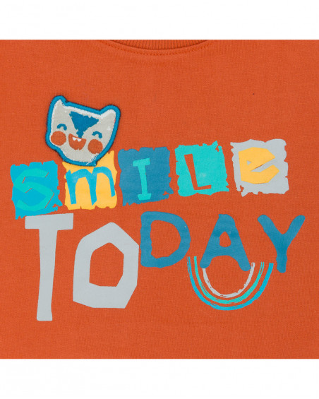 Orange closed plush sweatshirt for girls smile today