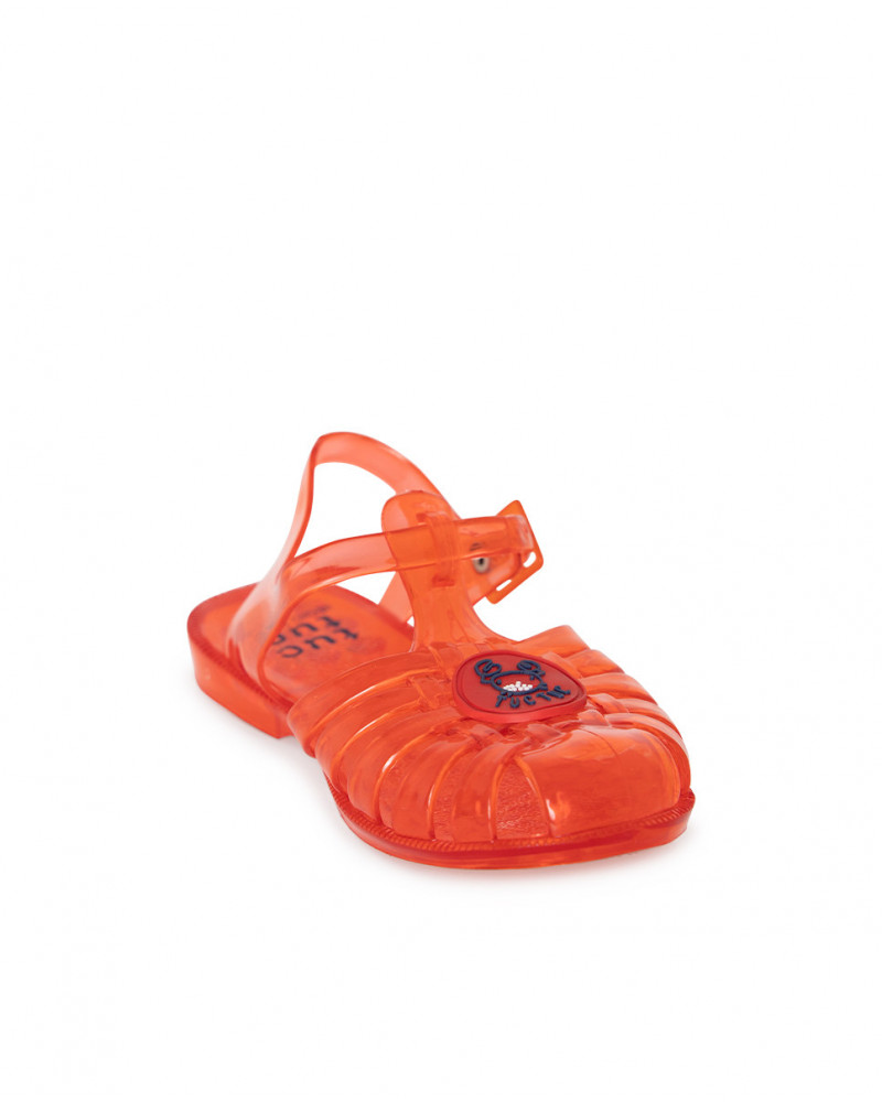 orange plastic sandals