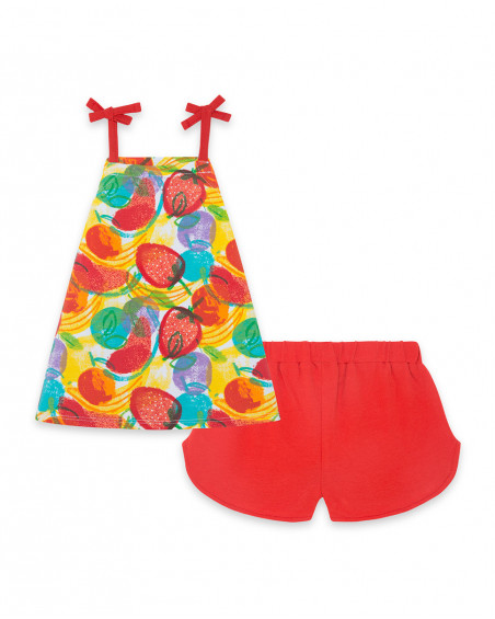 Red bow jersey t-shirt and shorts for girls fruitty time
