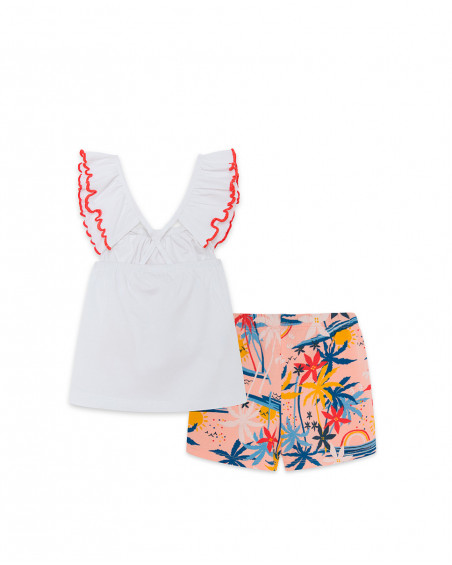 White printed jersey t-shirt and shorts for girls enjoy the sun
