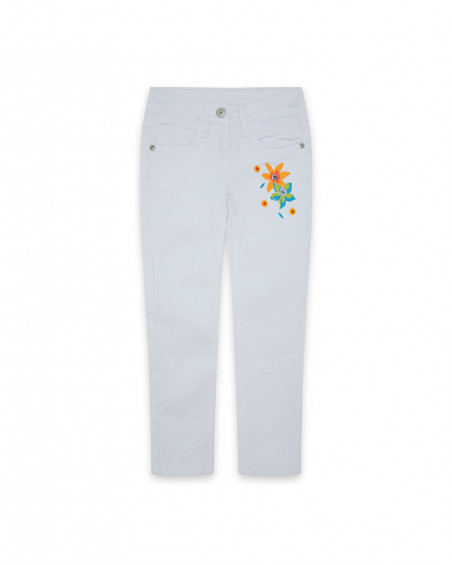 White flower denim trousers for girls summer festival