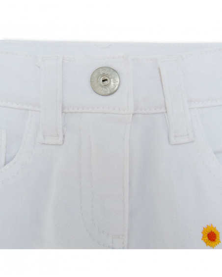 White flower denim trousers for girls summer festival