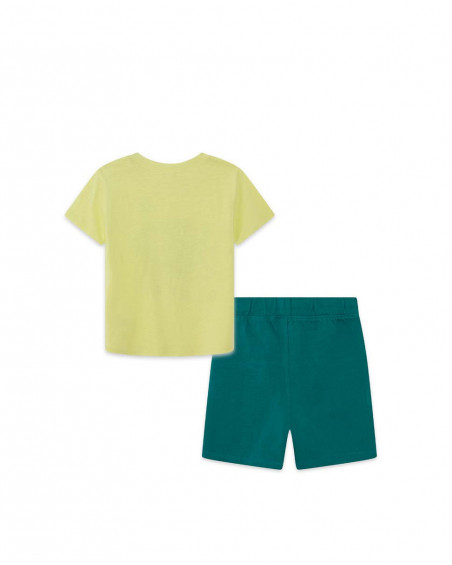 Green cords jersey t-shirt and bermudas for boys in the jungle