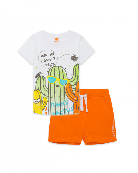 White cords jersey t-shirt and bermudas for boys funcactus