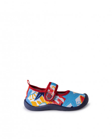 Blue velcro lycra shoes for girls red submarine