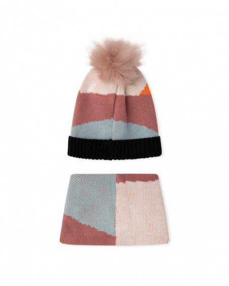 Pink Tricot Hat And Neck Girl Night Garden