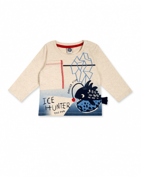 White And Blue Knit T-shirt Boy Fishing Club