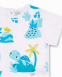 White blue chiffon knit set for boy Turtles