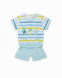 Blue striped knit romper for boy Turtles