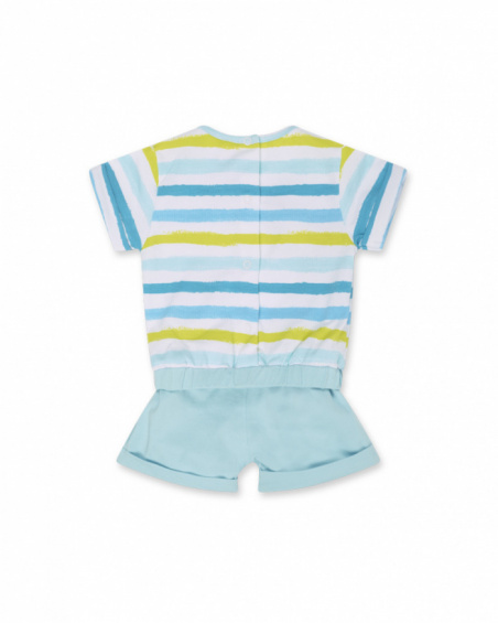 Blue striped knit romper for boy Turtles
