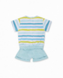 Blue striped knit romper for boy Turtles