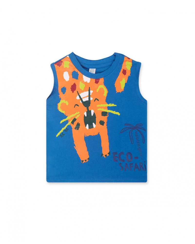 Boy's blue knit tank top Eco-Safari