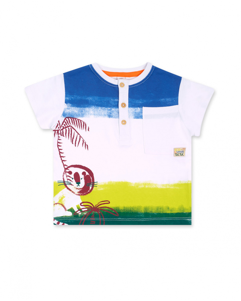 White knit t-shirt with buttons for boy Eco-Safari