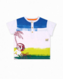 White knit t-shirt with buttons for boy Eco-Safari