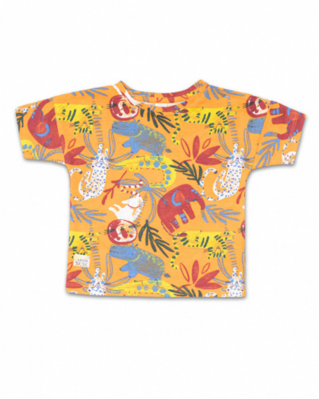 Orange knit t-shirt with print for boy Eco-Safari