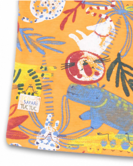 Orange knit t-shirt with print for boy Eco-Safari