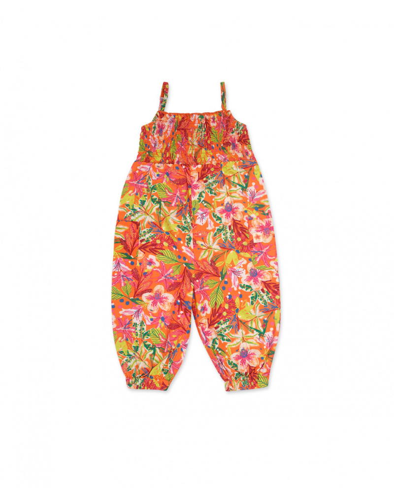 Girl's printed poplin jumpsuit Eco-Safari
