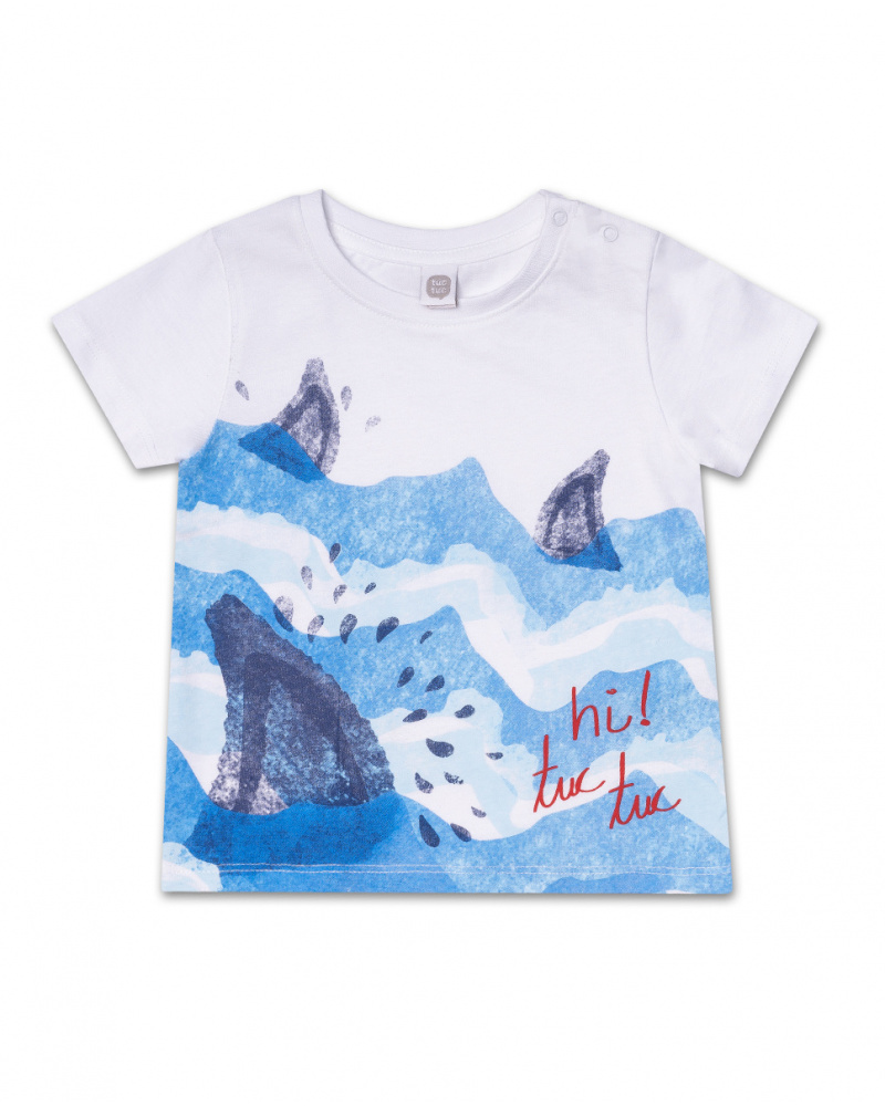 White knit shark t-shirt for boy Beach Day