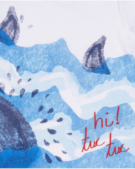 White knit shark t-shirt for boy Beach Day