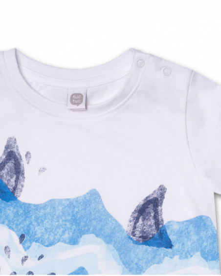 White knit shark t-shirt for boy Beach Day