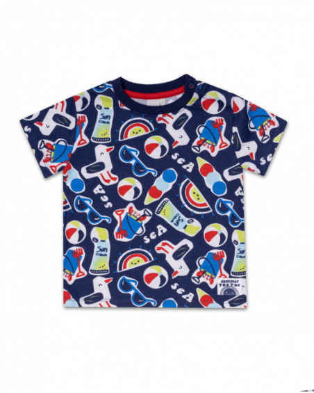 Boy's blue knit T-shirt Beach Day