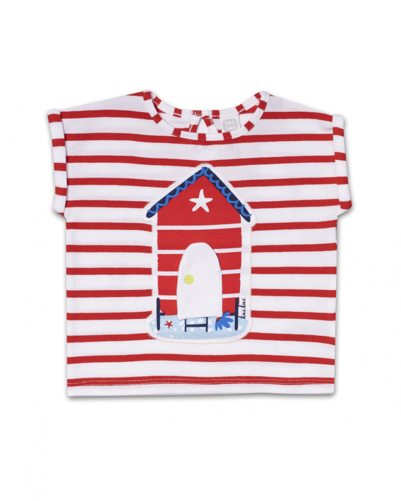 Red white knit T-shirt for girl Beach Day