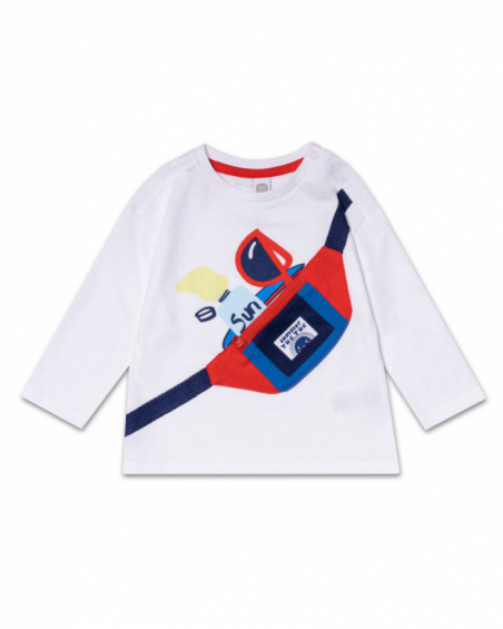 Long white knit T-shirt for boy Beach Day