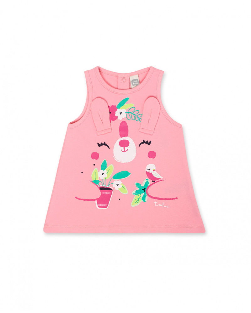 Pink knit dress for girl Time to plant