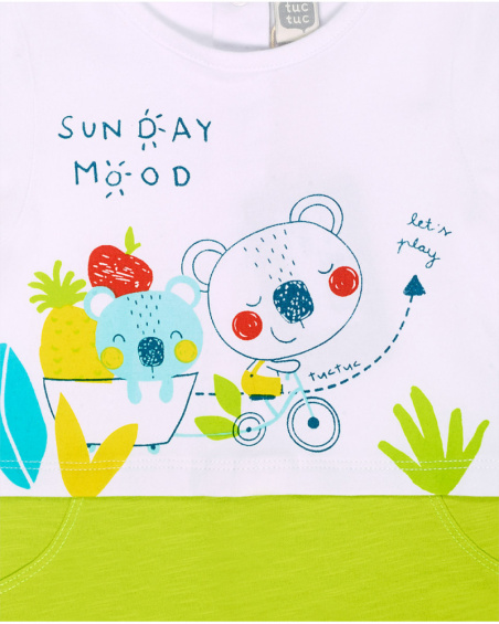 Sunday green white knit romper for boy