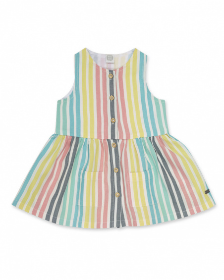 Multicolored poplin dress for girl Treasure Island