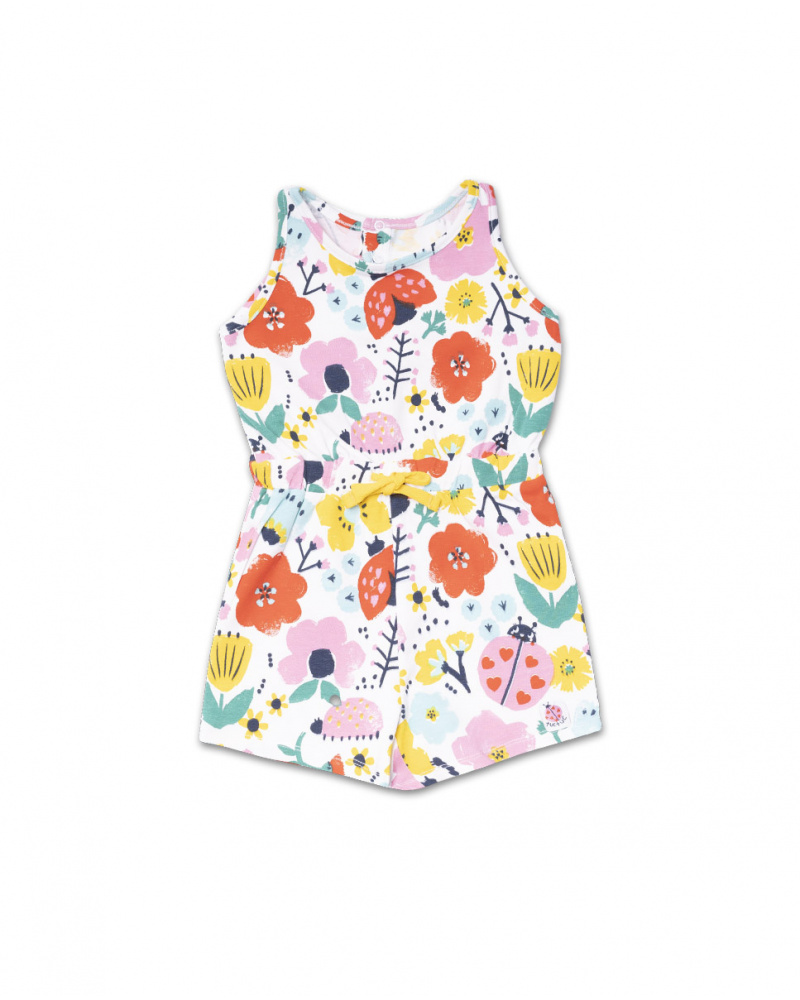 White knitted printed jumpsuit for girl Tiny Critters