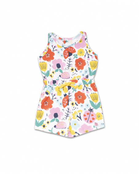 White knitted printed jumpsuit for girl Tiny Critters