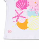 White knit t-shirt with Seashell print for girl