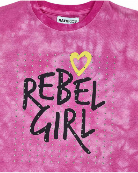 Fuchsia knitted T-shirt for girl Rebel Girl