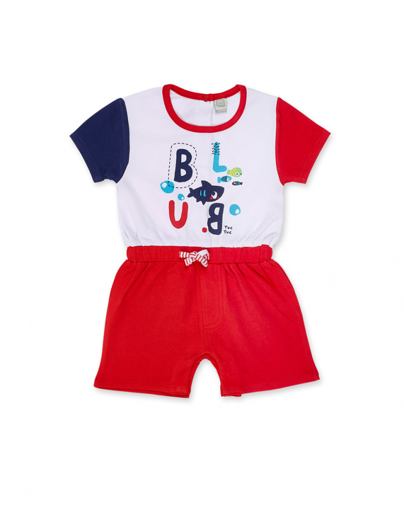 Red white knit romper for boy Blub