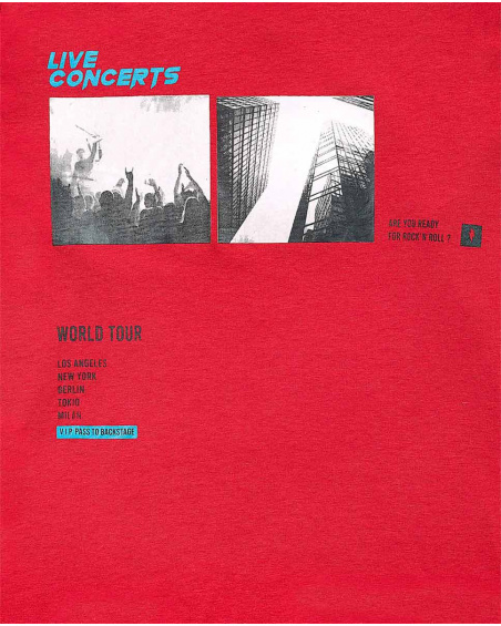 Long red knit T-shirt for boy Wild thing