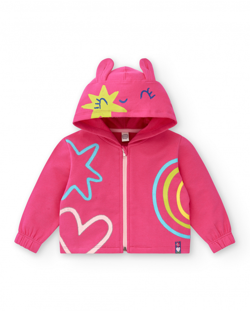 Girl's fuchsia plush sweatshirt Run Sing Jump collection