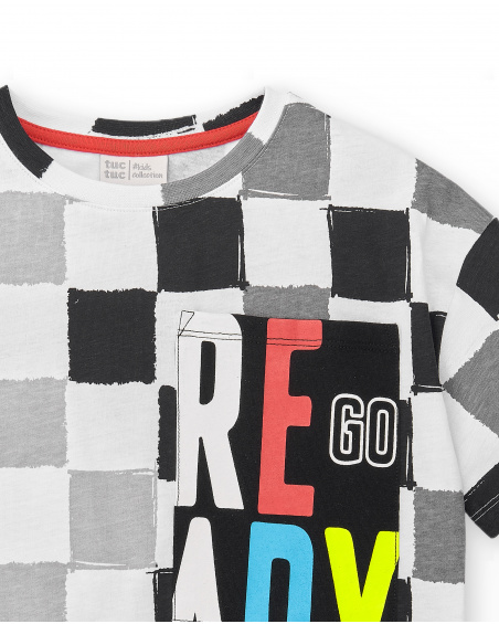 Camiseta punto blanco negro niño Race Car