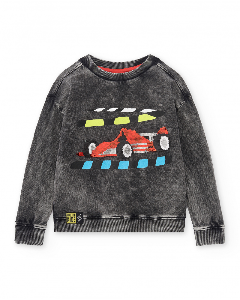 Sudadera felpa gris niño Race Car