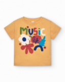 Camiseta de niña en amarillo con diseño floral Music is Life